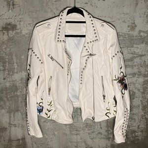 Blank NYC White Leather Floral Studded Jacket